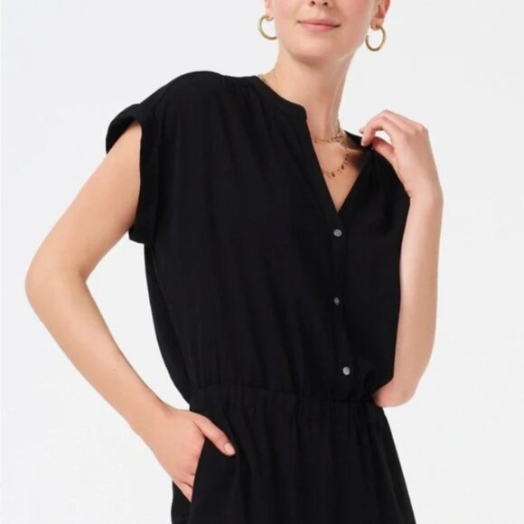 J. Crew Cuffed Camp-Shirt Jumpsuit in Black S - Picture 2 of 14